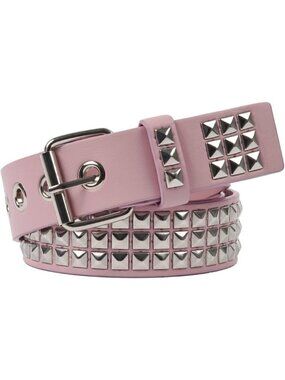 Women's Pink Metal Punk Rock Rivet Belt With Bright Pyramid Studded
